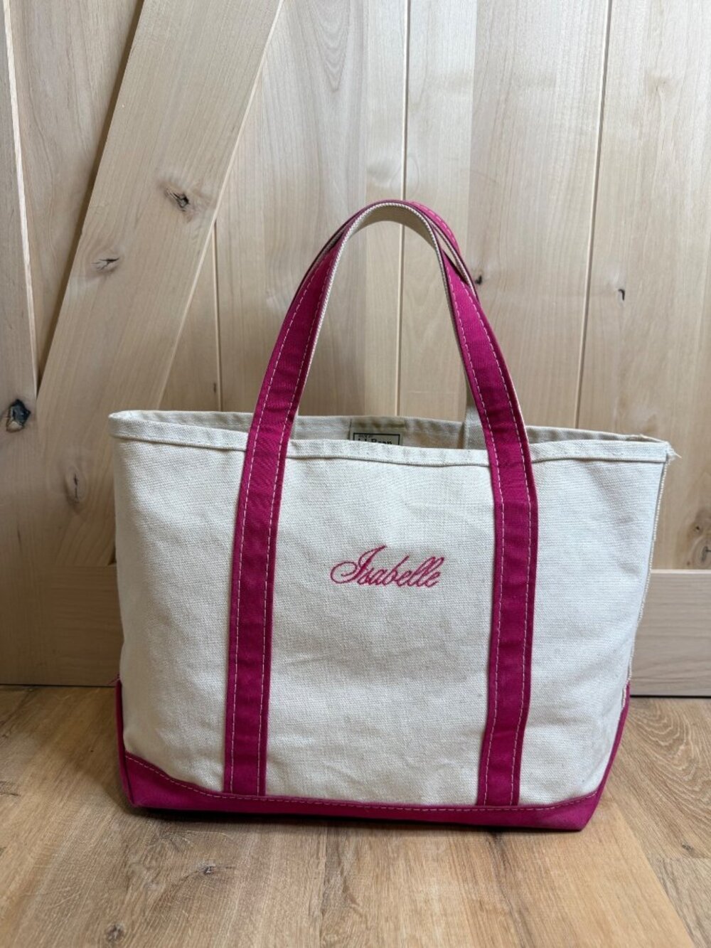 Vintage 90s L.L. Bean Boat And Tote Bag Pink Handles Trim Canvas Tote Bag USA Is